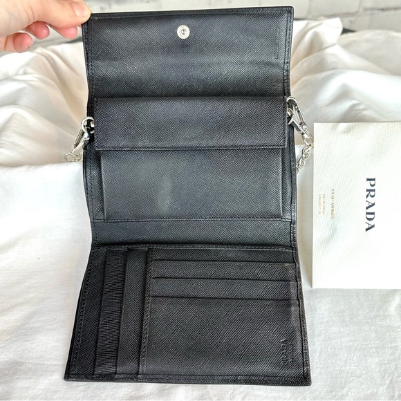 PRADA Black Saffiano Leather Compact wallet Crossbody - Picture 6 of 16